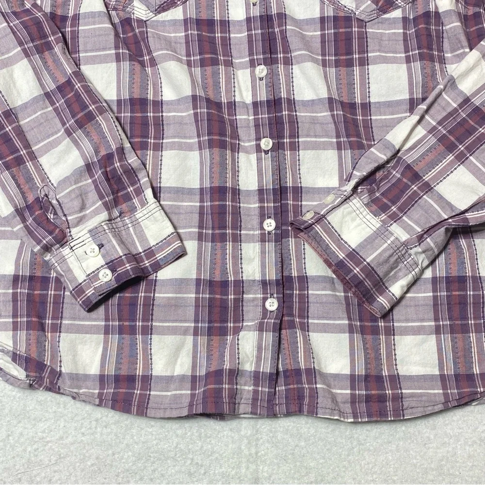 Sonoma Life Style Women's L Purple Plaid Flannel Button Up Collared Long Sleeve - Picture 8 of 15